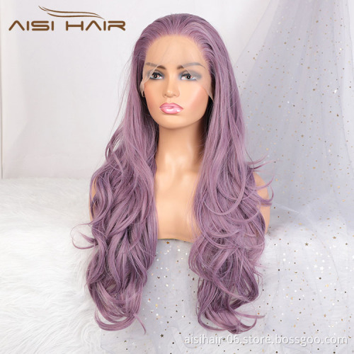 Aisi Hair New Design 26 Inch Long Wavy Purple Color Wig Cosplay Swiss Lace Wig Body Wave Lace Frontal Hair Wigs For Black Women